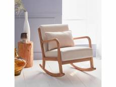 Fauteuil à bascule design en bois et tissu. 1 place. Rocking chair scandinave. Beige