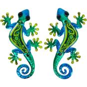 Gecko décoratif en métal et verre vert et bleu Cercle