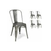 KOSMI - Lot de 4 Chaises en métal Brut Style Industriel Factory en métal Brut Aspect galvanisé galva