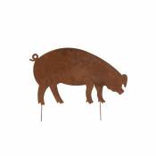 L'Héritier Du Temps Cochon à Piquer Décoration de Jardin Ombre Silhouette Porc Porcine en Métal Oxydé 0,5x44x60cm