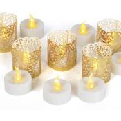 Linghhang - Lot de 12 bougies led sans flamme , 12 morceaux de papier à motif creux gratuits- Jaune chaud - Fonctionne avec piles - Longue durée de