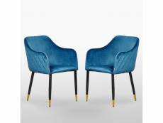 Lot de 2 chaises de salle à manger en velours bleu, verona - style vintage - salon chambre ou bureau