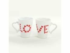 Lot de 2 mug merasse céramique motif 'love' blanc et rouge