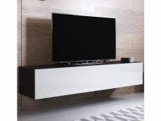 Meuble tv 1 porte | 160 x 30 x 40cm | noir et blanc finition brillante | 3 compartiments | modèle luke h2 TVSD032BLWH-1BOX