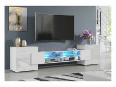 Meuble tv pablo 230 cm avec led blanc mat et blanc