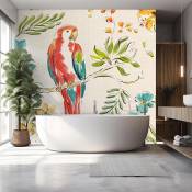 Papier peint exotique motif perroquet et fleurs 260x270cm