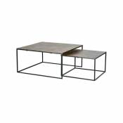 Pegane - Set de 2 tables basses carrées en métal coloris noir / bronze