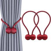 Petites Ecrevisses - Lot de 2 Embrasses de Rideaux Magnétiques Corde pour Rideaux Tressage avec Aimant Solide pour Chambre Salon Bureau - Rouge