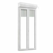 Porte fenêtre PVC 2 vantaux tirant + volet roulant électrique GoodHome blanc - l.140 x h.215 cm tirant droit