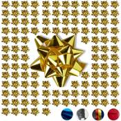 Relaxdays - Lot de 100 noeuds d'emballage cadeau, ruban décoratif, noël, fête, anniversaire, ø 5 cm, plastique, dorés