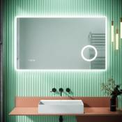 Sirhona - Miroir de salle de bains led Miroir salle de bain avec prise de courant Anti-buée avec éclairage Miroir grossissant 3X Blanc froid 100x60cm