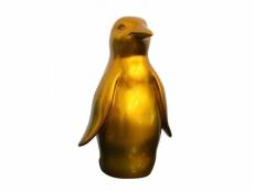 Statue pingouin en résine avec peinture doré h30