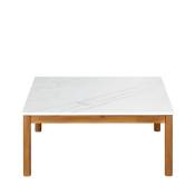Table basse de jardin en composite imitation marbre blanc et bois d'acacia