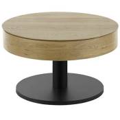 Table basse ronde dora 75 cm diamètre-plateau chêne relevable piétement acier brosse - marron