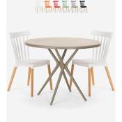 Table design ronde beige 80 cm + 2 chaises design Eskil Couleur: Blanc