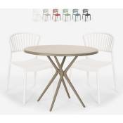 Table Ronde 80cm Beige + 2 Chaises Design Moderne jardin bar restaurant Gianum Couleur: Blanc