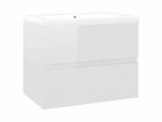 Vidaxl armoire d'évier avec lavabo intégré blanc brillant aggloméré