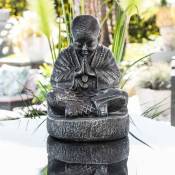Wanda Collection - Statue moine shaolin assis gris patiné 40 cm - Gris