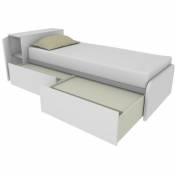 964CK - Lit simple 80x190 avec meuble de rangement en tête de lit et tiroirs coulissants - blanc - blanc
