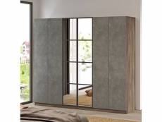 Armoire 6 portes avec miroir natho l207,6cm bois naturel et gris