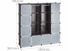 Armoire de rangement en plastique meuble penderie étagère avec portes et tringle 145 cm noir helloshop26 13_0001961_3