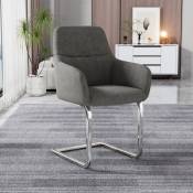 Chaise de salle à manger, 1 pièce, fauteuil, pieds réglables, velours, gris, 45×45×90 cm