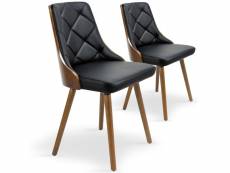 Chaise scandinave bois noisette et noir pako - lot de 2