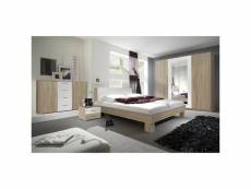 Chambre complète irina couleur chêne et blanc : lit