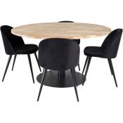Cirebon140 ensemble table, table teck et 4 Velvet chaises