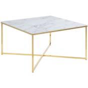 Ebuy24 - Almaz Table basse 80 x 80 cm, en verre avec impression marbre blanc et pieds en chrome doré.