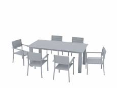 Ensemble de repas table + 6 fauteuils bleu gris clair