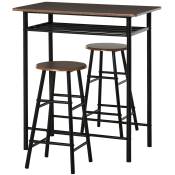 Ensemble table bar style industriel 2 tabourets aspect bois métal noir