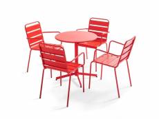 Ensemble table de jardin et 4 fauteuils métal rouge