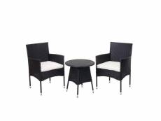 Ensemble table et fauteuils de jardin balcon en poly-rotin anthracite coussin crème 04_0003584