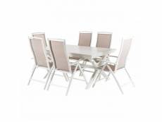 Ensemble table extensible 170-240 et 6 fauteuils inclinables et pliants blanc M42978870
