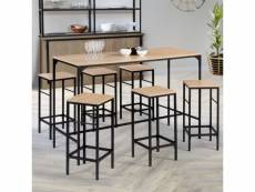 Ensemble table haute de bar detroit 150 cm et 6 tabourets design industriel
