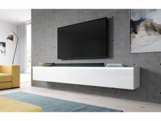 FURNIX meuble tv/ meuble tv suspendu Bargo 200 (2x100) x 32 x 34 cm style contemporain blanc mat/ blanc brillant avec LED