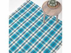 Homescapes tapis en coton à imprimé tartan bleu -
