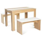 Idmarket - Ensemble table à manger et 2 bancs rozy 4 personnes hêtre et blanc 110 cm - Blanc