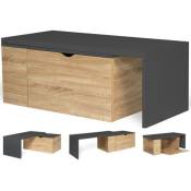 Idmarket - Table basse rotative bois et gris 360° lizzi extensible avec coffre - Gris