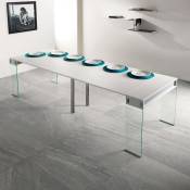 Inside75 - Table console extensible 45 à 270 cm stef xl 10 couverts piétement verre clair plateau blanc - blanc