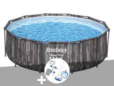 Kit piscine tubulaire ronde Bestway Steel Pro Max décor bois 3,66 x 1,00 m + Kit d'entretien Deluxe