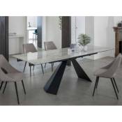 Les Tendances - Table extensible 160/240 cm céramique blanc marbre brillant et pieds métal noir Kylane