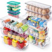 Lot de 13 Boîtes de Rangement pour Réfrigérateur, Rangement en Plastique avec Couverture, (2 Bac à Oeufs) pour Les Réfrigérateurs, Les Cuisines