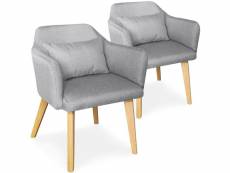 Lot de 2 chaises / fauteuils scandinaves shaggy tissu gris clair