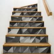 Lot de 3 Contremarches adhésives autocollantes 3D, 19,5 x 100 cm, illustration géométrique de triangles en relief gris argenté. - Gris / argent