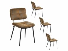 Lot de 4 chaises de salle à manger rétro vintage avec dossier assise rembourrée en suédine pieds en métal pour cuisine salon chambre bureau, marron