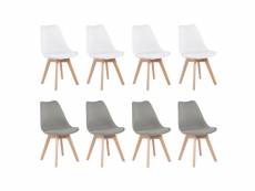 Lot de 8 chaises de salle à manger design contemporain scandinave-melange de couleurs 4 blanc + 4 gris