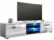 Meuble tv coloris blanc mat / blanc brillant avec éclairage led bleu - 140 x 40 x 36 cm -pegane-