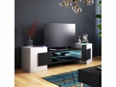 Meuble tv / meuble de salon - Gaelin - 160 cm - blanc mat / noir mat - avec led - style contemporain